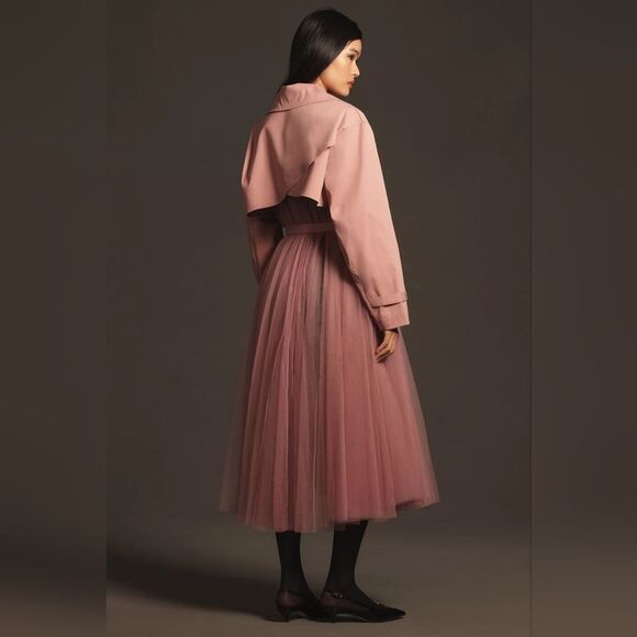 Anthropologie Tulle-Skirted Trench Coat In Rose Size Medium NWT - Picture 5 of 6